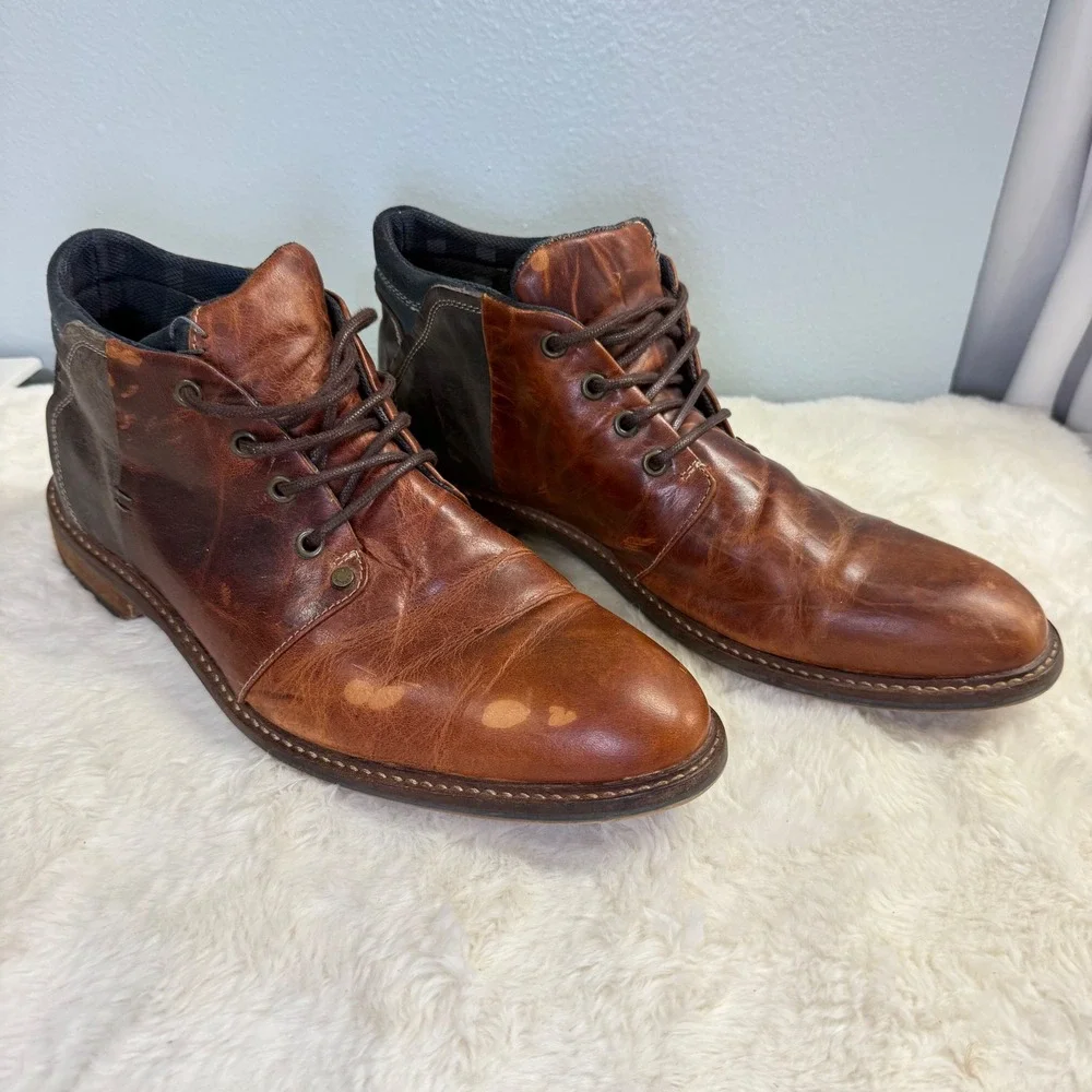 Steve Madden Medici Men's Leather Chukka Boots Cognac Brown Lace-Up Size 11